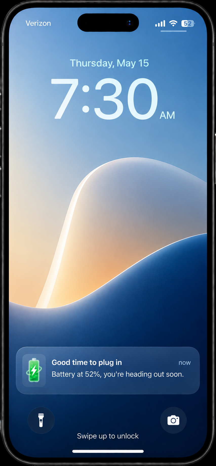 Smart Charge pre-commute nudge on iPhone lock screen